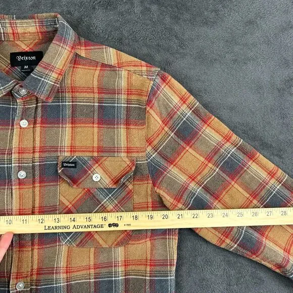 Brixton Rugged Cotton Flannel Men’s Medium Brown Red Long Sleeve Plaid Skate - Picture 6 of 7